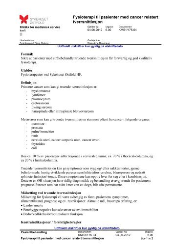 Fysioterapi til pasienter med cancer relatert tverrsnittlesjon