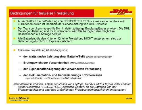 Lithium Batterien als Luftfracht - DHL