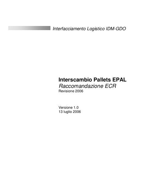 Interscambio Pallets EPAL Raccomandazione ECR