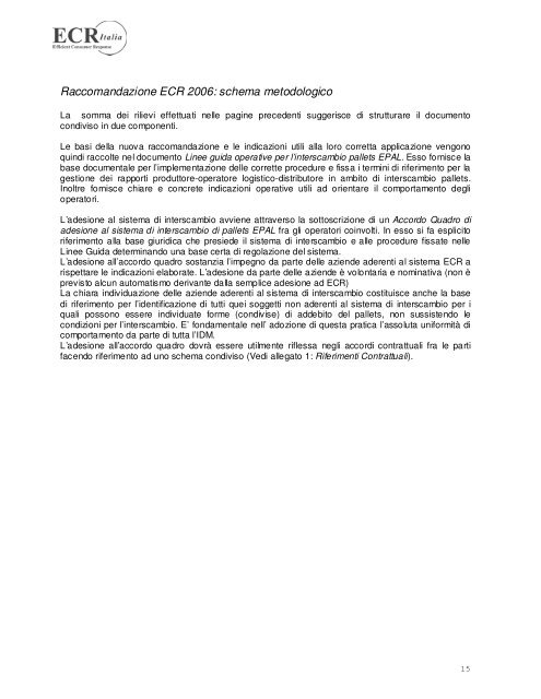 Interscambio Pallets EPAL Raccomandazione ECR