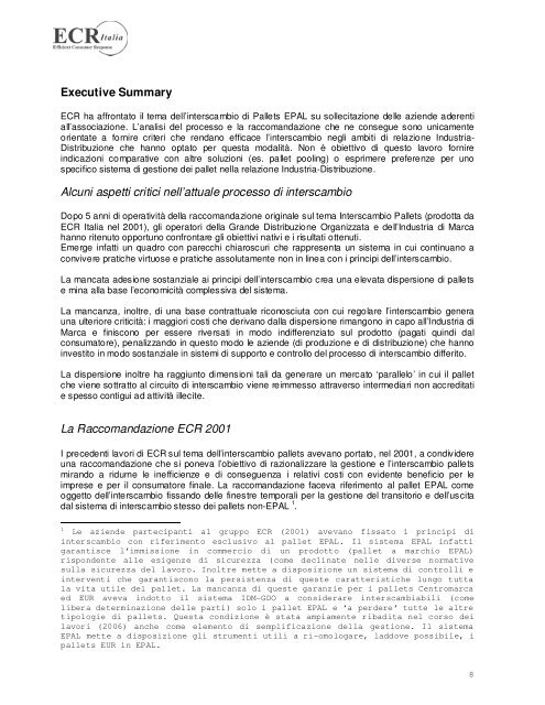 Interscambio Pallets EPAL Raccomandazione ECR