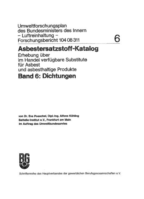 Asbestersatzstoff-Katalog. Band 6 - Deutsche Gesetzliche ...
