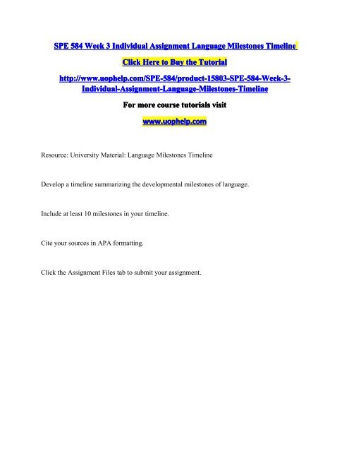 SPE 584 Week 3 Individual Assignment Language Milestones Timeline ...