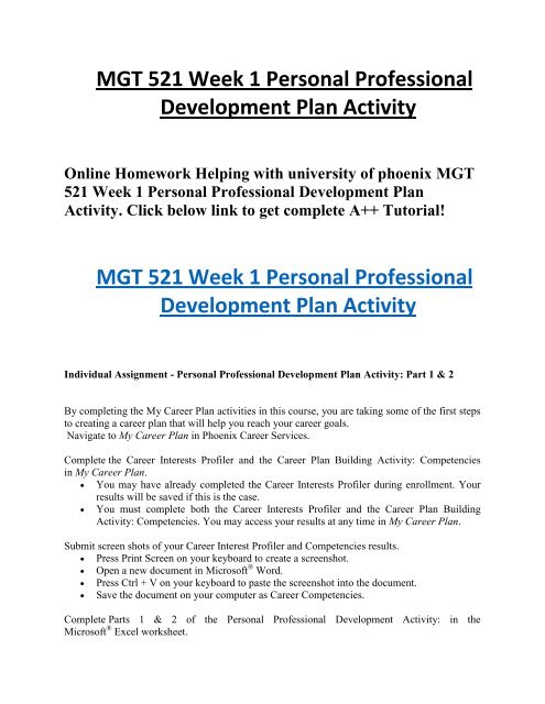 Mgt 521 Week 1 Personal Professional Development Plan Activity Online Homework Help Phoenix University