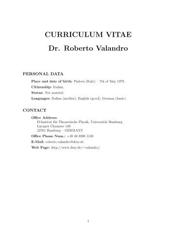 CURRICULUM VITAE Dr. Roberto Valandro - Desy