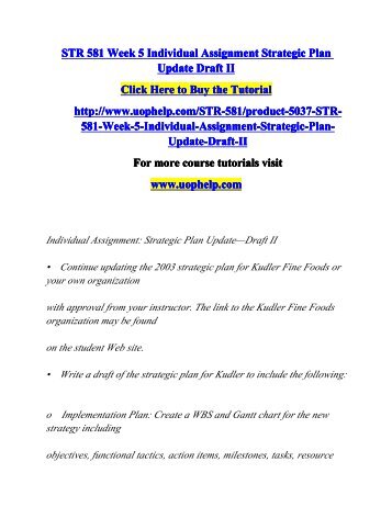 STR 581 Week 5 Individual Assignment Strategic Plan Update Draft II/Course tutorial/uophelp
