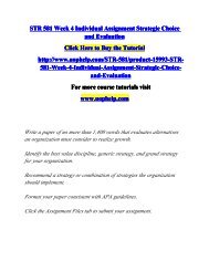 STR 581 Week 4 Individual Assignment Strategic Choice and Evaluation/Course tutorial/uophelp
