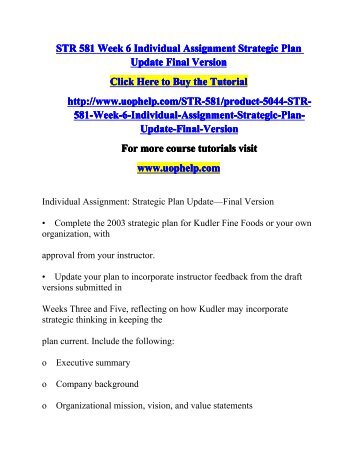 STR 581 Week 6 Individual Assignment Strategic Plan Update Final Version/Course tutorial/uophelp