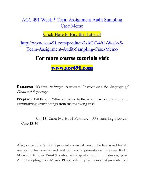 ACC 491 Week 5 Team Assignmen / acc491dotcom