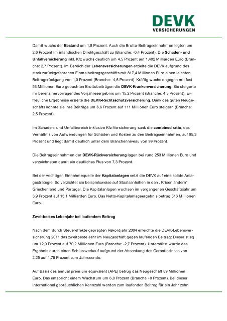 PRESSEMITTE PRESSEMITTEILUNG - DEVK Versicherungen