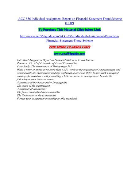 ACC 556 Individual Assignment Report on Financial Statement Fraud Scheme (UOP)./ uophelp