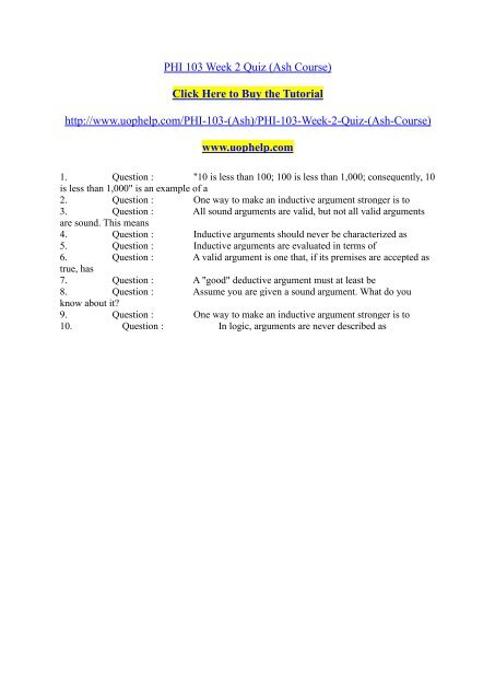 PHI 103 Week 2 Quiz (Ash Course)