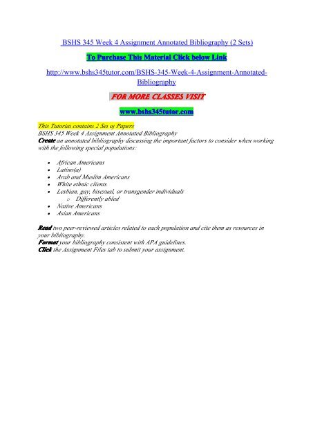annotated bibliography bshs 345 annotated bibliography bshs 345