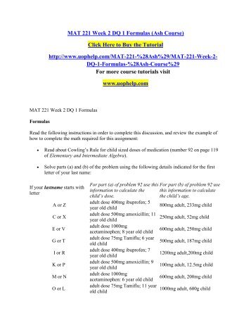 MAT 221 Week 2 DQ 1 Formulas (Ash Course)/ UOPHELP