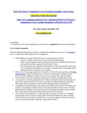 MAT 221 Week 3 Assignment 3 Two-Variable Inequality (Ash Course)/ UOPHELP