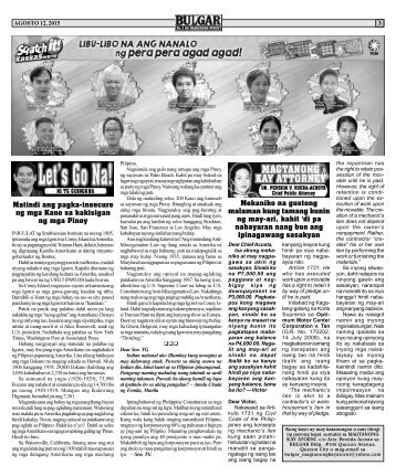 August 12, 2015 BULGAR: BOSES NG MASA, MATA NG BAYAN