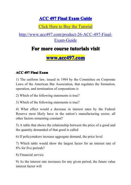 ACC 497 Final Exam Guide / acc497dotcom