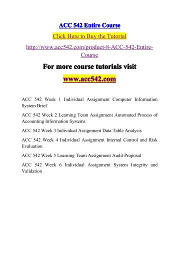 ACC 542 Entire Cours / acc542dotcom