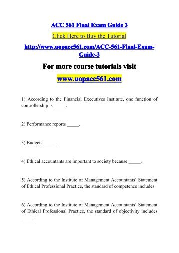 ACC 561 Final Exam Guide / uopacc561dotcom