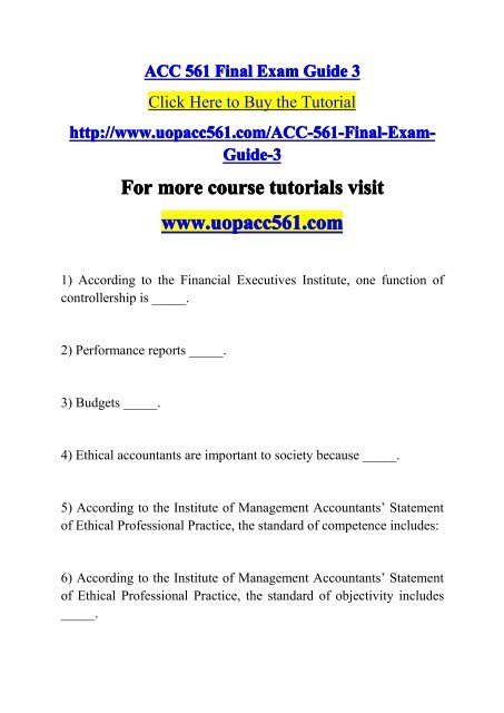 ACC 561 Final Exam Guide / uopacc561dotcom