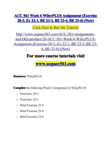 ACC 561 Week 6 WileyPLUS Assignmen / uopacc561dotcom