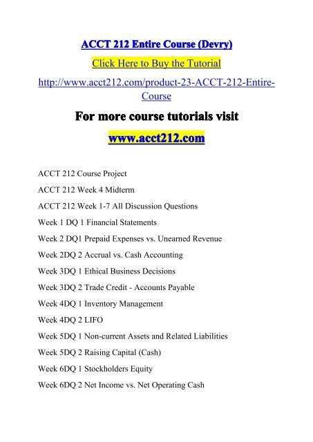 ACCT 212 Entire Course (Devry) / acct212dotcom