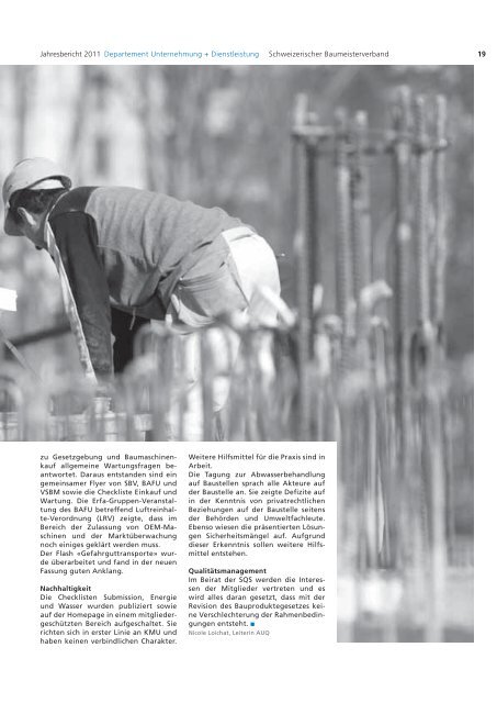 1 Jahresbericht 2011 Vorwort Schweizerischer Baumeisterverband