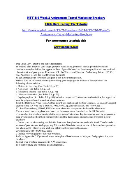 HTT 210 Week 2 Assignment Travel Marketing Brochure/UopHelp