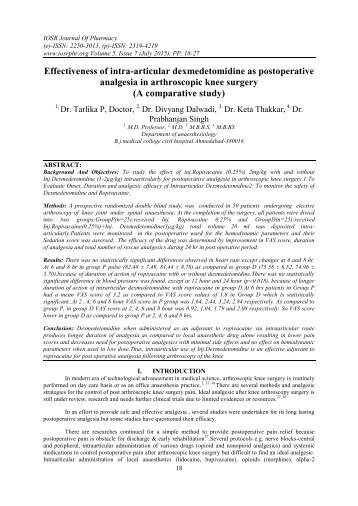 Effectiveness of intra-articular dexmedetomidine as postoperative analgesia in arthroscopic knee surgery (A comparative study)