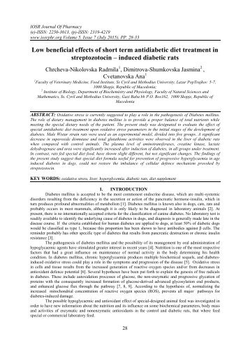 Low beneficial effects of short term antidiabetic diet treatment in streptozotocin – induced diabetic rats