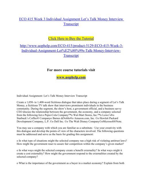 Eco 415 Week 3 Individual Assignment Let Pdf - 