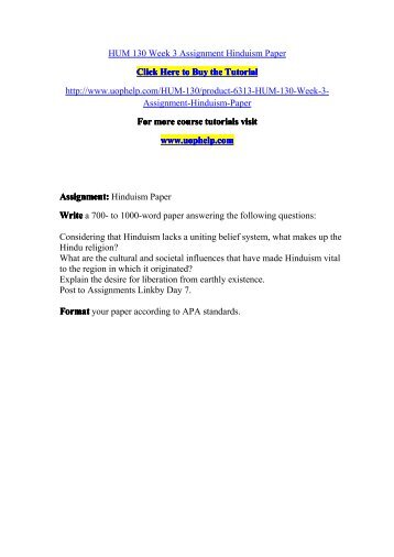 HUM 130 Week 3 Assignment Hinduism Paper/UopHelp