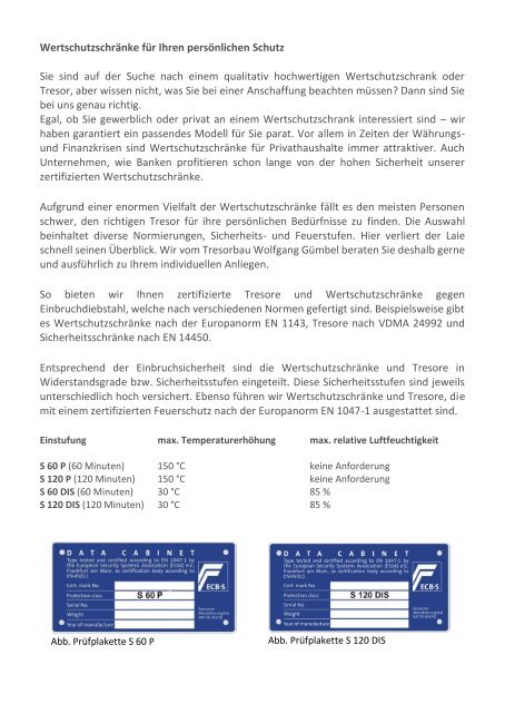 Informations-Broschüre Tresorbau Gümbel