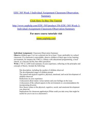 EDU 305 Week 3 Individual Assignment Classroom Observation Summary.pdf