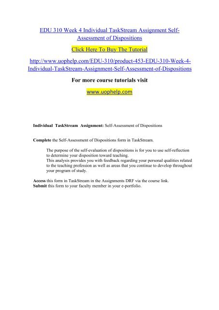 EDU 310 Week 4 Individual TaskStream Assignment Self.pdf