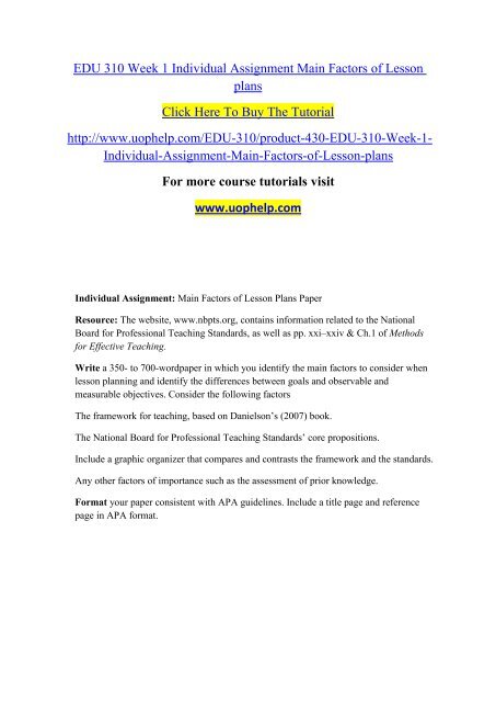 EDU 310 Week 1 Individual Assignment Main Factors of Lesson plans.pdf