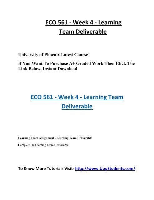 ECO 561 Week 4 Learning Team Deliverable HomeWork Help For UOP Students