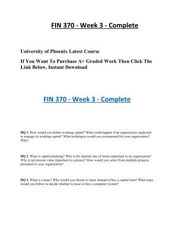 FIN 370 Week 3 Complete HomeWork Help For UOP Students