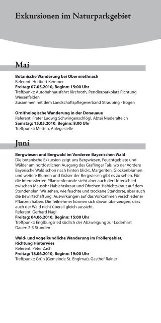 Jahresprogramm 2010 - Naturpark Bayerischer Wald