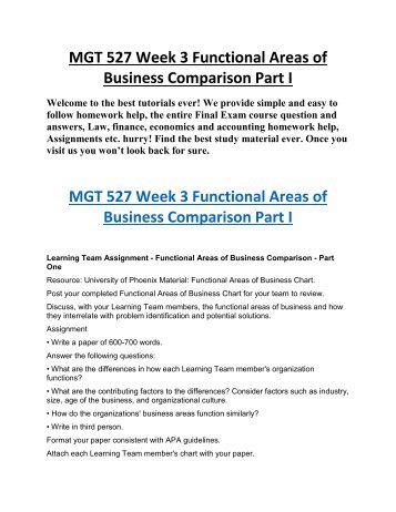 UOP Course Material MGT 527 Week 3 Functional Areas of Business Comparison Part I