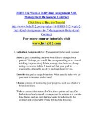 BSHS 312 Week 2 Individual Assignment Self-Management Behavioral Contract