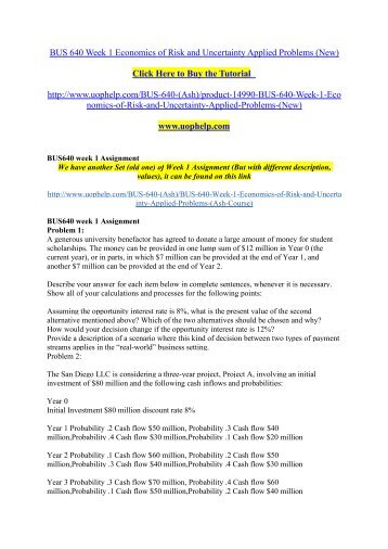 BUS 640 Week 1 Economics of Risk and Uncertainty Applied Problems (New)./uophelp