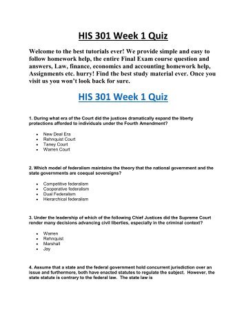 UOP Course Material HIS 301 Week 1 Quiz