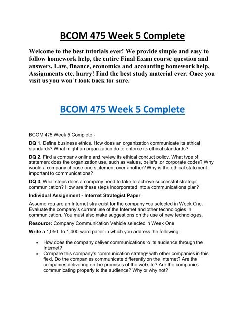 UOP Course Material BCOM 475 Week 5 Complete