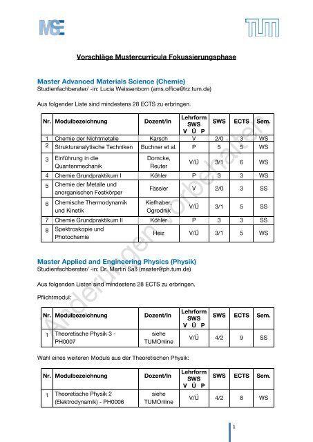 Muster-Curricula - Ingenieurwissenschaften - TUM