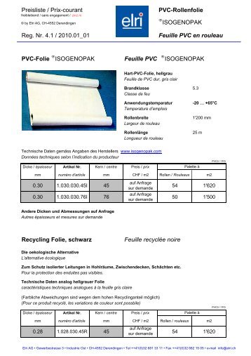 Preisliste / Prix-courant PVC-Rollenfolie ISOGENOPAK ... - Elri AG