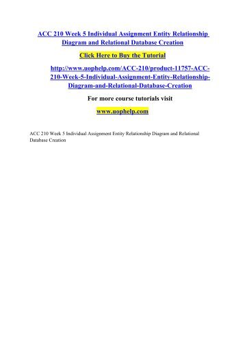 ACC 210 Week 5 Individual Assignment Entity Relationship Diagram and Relational Database Creation