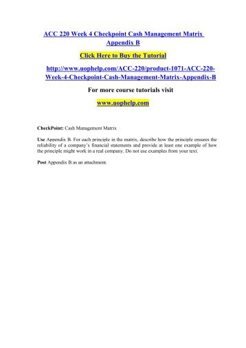 ACC 220 Week 4 Checkpoint Cash Management Matrix Appendix B