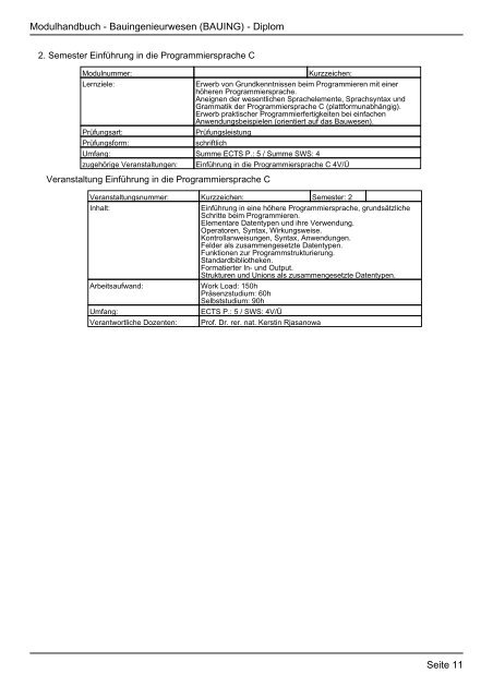 Modulhandbuch Studiengang Bauingenieurwesen (12.11 ... - FHInfo