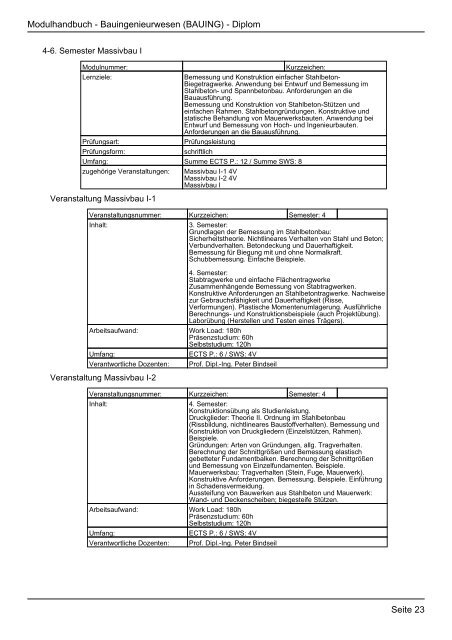 Modulhandbuch Studiengang Bauingenieurwesen (12.11 ... - FHInfo